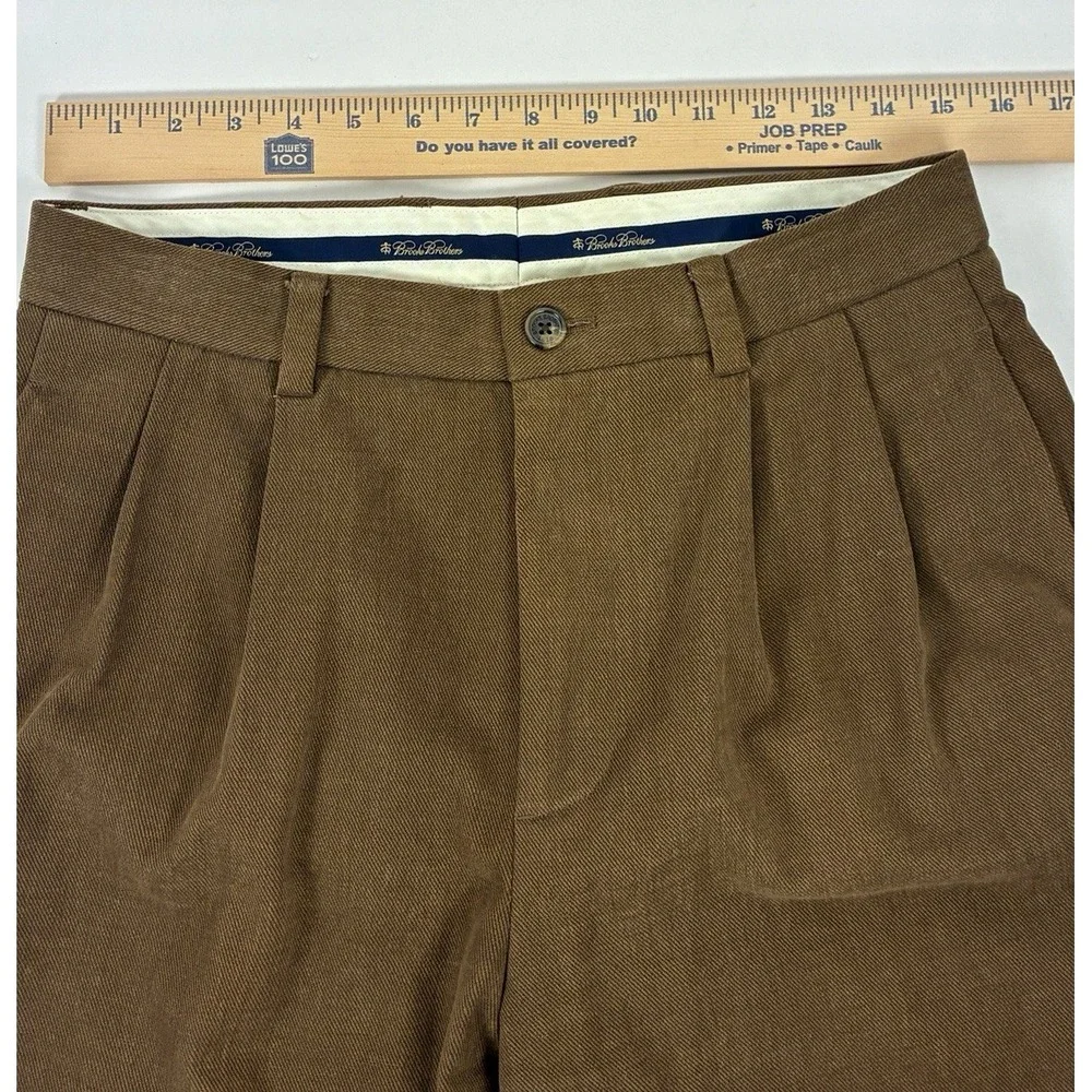 Brooks Brothers Elliot Brown Pleated Cuffed 100% Cotton Trousers 32x30 (31x29)